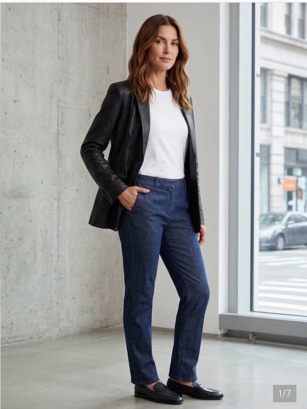Minimalist THEORY Tailored Straight Leg Denim Trousers Indigo Dark Wash Size 6